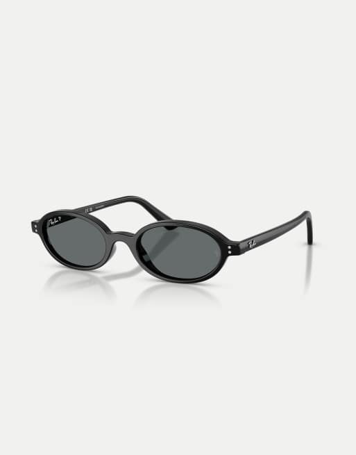 Ray-Ban Khal  oval polarised sunglasses with grey lens in black, 2 of 4
