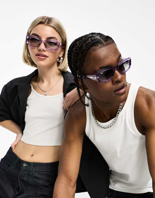 Ray-Ban - Kiliane - Firkantede solbriller i gennemsigtig lyslilla, 3 af 4