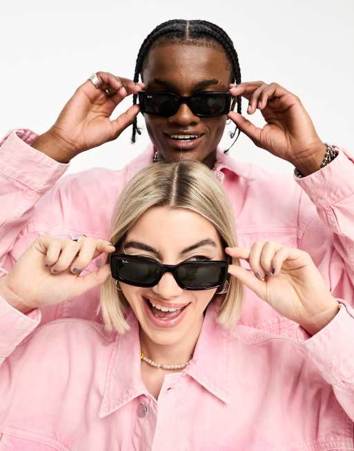 banner skridtlængde Krønike Ray-Ban - Kiliane - Firkantede solbriller med sort stel og grønne glas |  ASOS