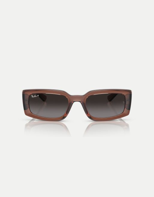 Ray-Ban - Kiliane - Occhiali da sole rettangolari marrone trasparente con lenti grigie polarizzate, 3 di 4