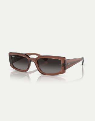 Ray-Ban - Kiliane - Rechteckige, polarisierte Sonnenbrille in transparentem Braun mit Gläsern in Grau