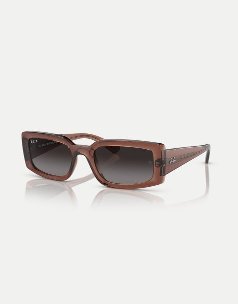Ray-Ban – Kiliane – Rechteckige, polarisierte Sonnenbrille in transparentem Braun mit Gläsern in Grau - view 1
