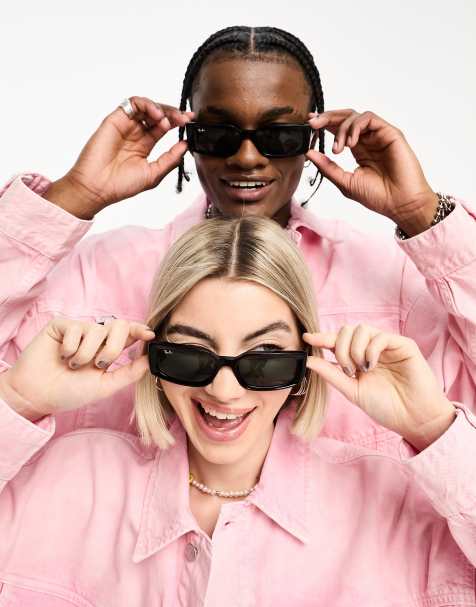 Ray-Ban – Kiliane – Rechteckige Sonnenbrille in Schwarz mit Gläsern in Grün - view 1