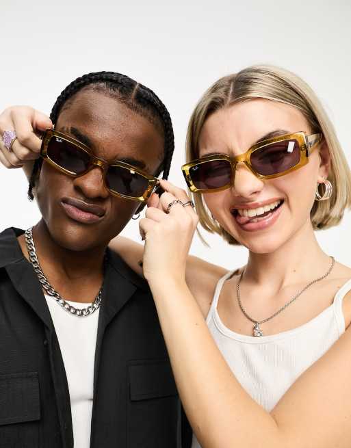 Ray-Ban – Kiliane – Rechteckige Sonnenbrille in transparentem Gelb, 3 von 4