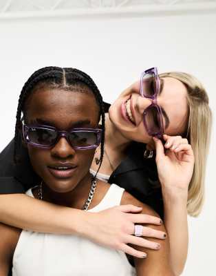 Ray-Ban - Kiliane - Rechteckige Sonnenbrille in transparentem Violett-Lila