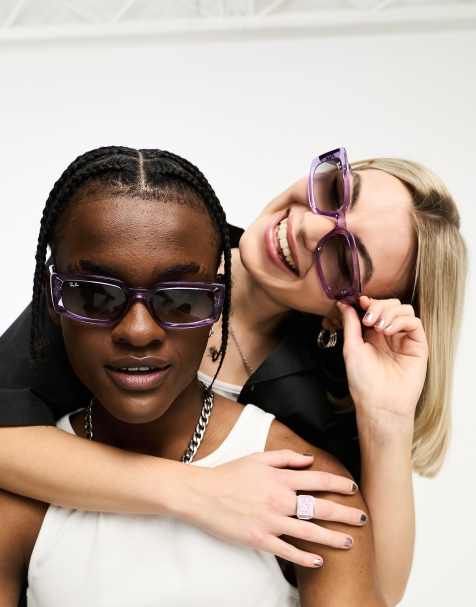 Ray-Ban – Kiliane – Rechteckige Sonnenbrille in transparentem Violett - view 1
