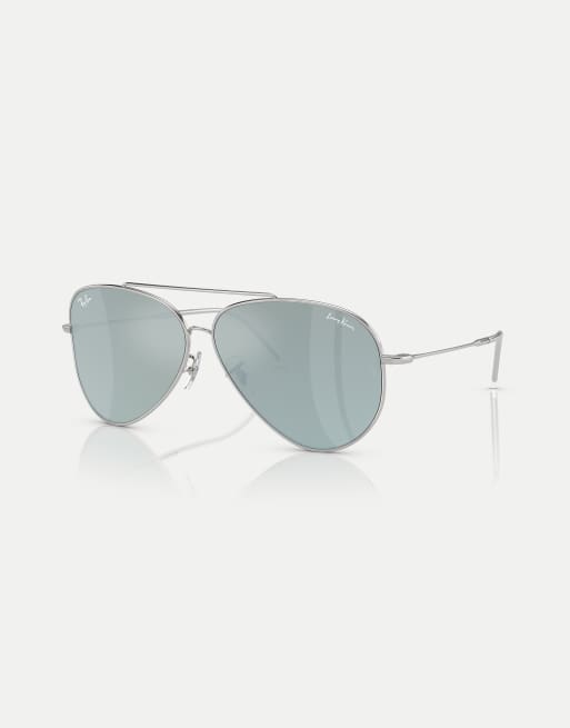 Ray-Ban – Lenny Kravitz x Aviator – Piloten-Sonnenbrille in Silber mit verspiegelten Gläsern in Silber, 3 von 3