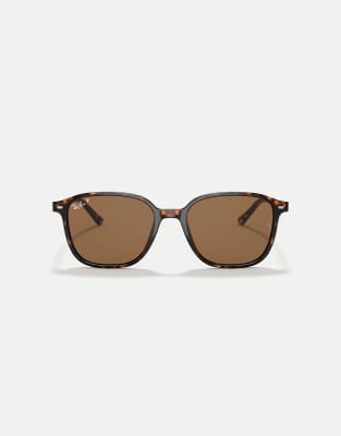 Ray-Ban - Leonard - Eckige, polarisierte Sonnenbrille in Schildpatt-Optik mit braunen Gläsern
