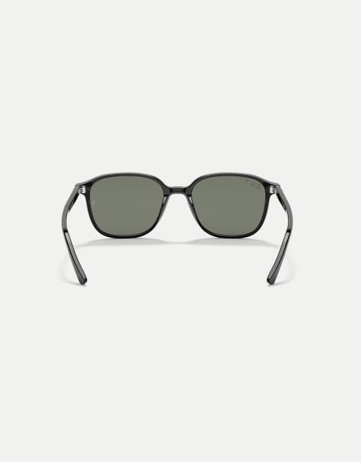 Ray-Ban Leonard square polarised sunglasses with green lens in black, 2 of 3