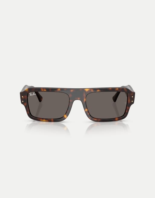 Ray-Ban - Lukas - Occhiali da sole rettangolari color Havana con lenti grigie