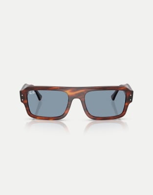 Ray-Ban - Lukas - Occhiali da sole rettangolari havana a righe con lenti blu - view 1