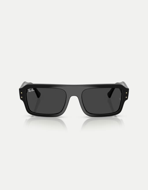 Ray-Ban – Lukas – Prostokątne okulary przeciwsłoneczne z czarnymi soczewkami z polaryzacją i czarnymi oprawkami
