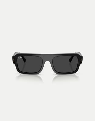 Ray-Ban - Lukas - Rechteckige, polarisierte Sonnenbrille in Schwarz mit schwarzen Gläsern