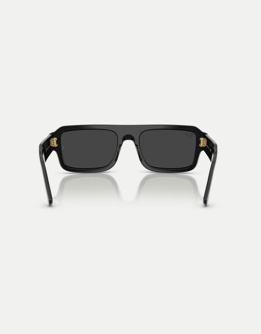 Ray-Ban – Lukas – Rechteckige, polarisierte Sonnenbrille in Schwarz mit schwarzen Gläsern, 2 von 3