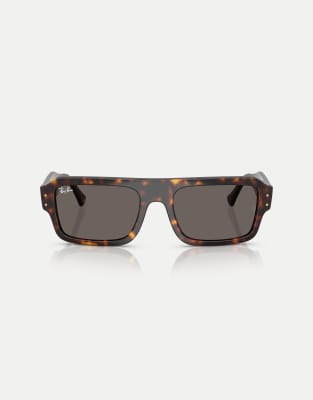 Ray-Ban - Lukas - Rechteckige Sonnenbrille in Havana mit grauen Gläsern-Braun