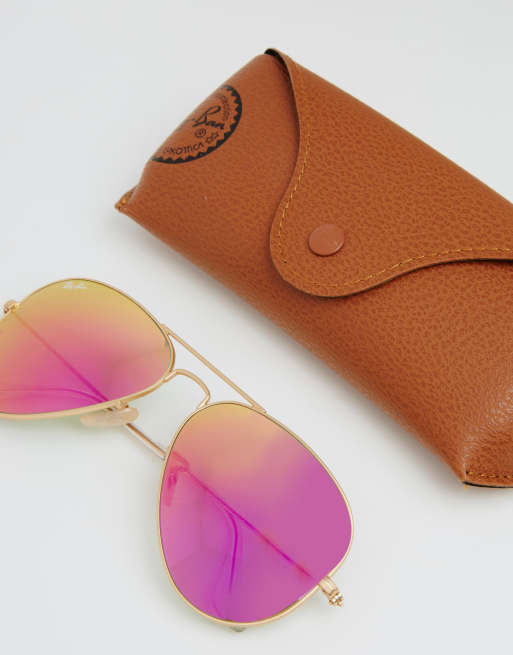 Ray-Ban - Lunettes de soleil aviateur en métal avec verres réfléchissants roses, 2 de 4