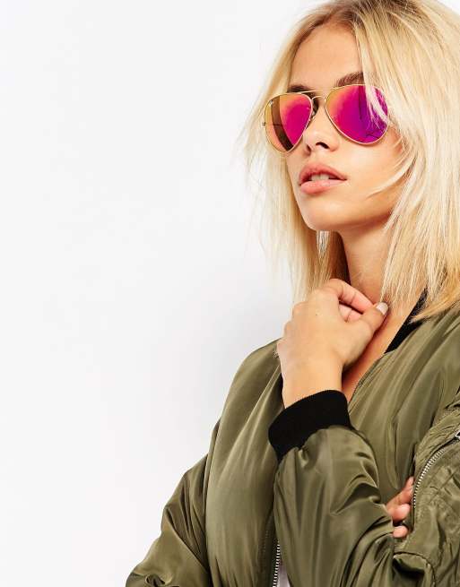 Ray-Ban - Lunettes de soleil aviateur en métal avec verres réfléchissants roses, 3 de 4