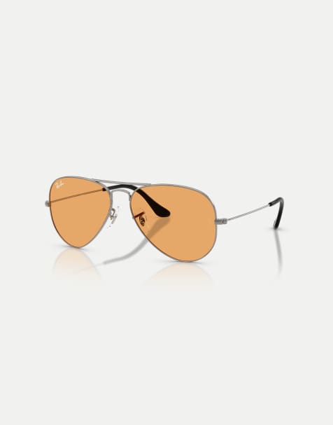 Ray-Ban - Lunettes de soleil aviateur oversize large en métal à verres orange - Gris acier - view 1