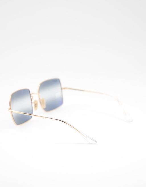Ray-Ban - Lunettes de soleil carrées à monture métallique et verres bleus - Doré, 3 de 4