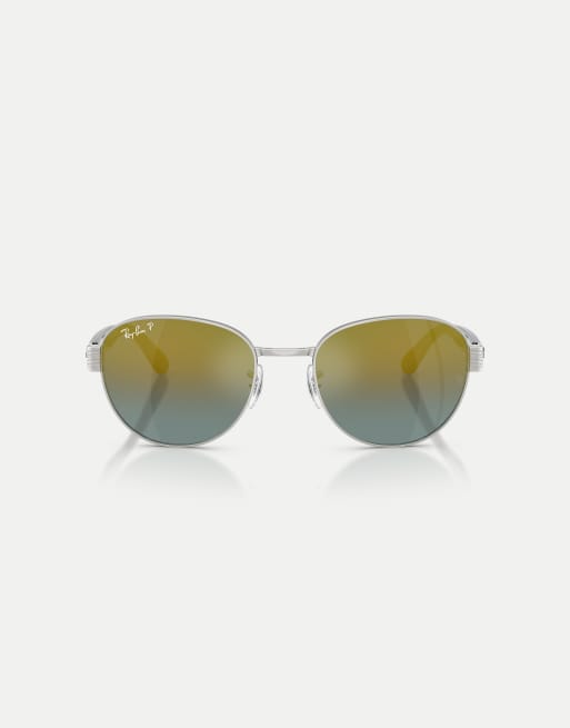 Ray-Ban - Lunettes de soleil carrées à verres polarisés dorés effet miroir - Argenté