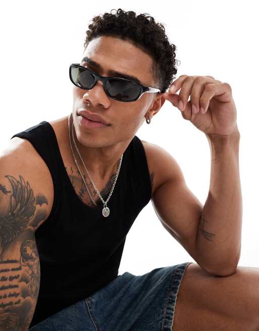 Ray-Ban Lunettes de soleil fines rectangulaires Noir ASOS