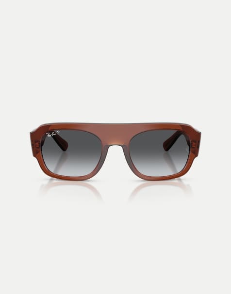Ray-Ban - Lunettes de soleil irrégulières à verres gris polarisés - Marron transparent - view 1