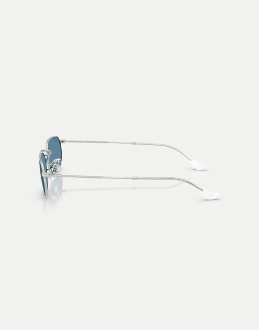 Ray-Ban - Lunettes de soleil irrégulières à verres polarisés bleus - Argenté, 4 de 4