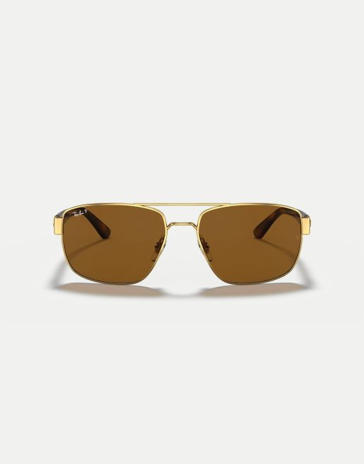 Ray-Ban - Lunettes de soleil irrégulières à verres polarisés marron - Doré, 2 de 4