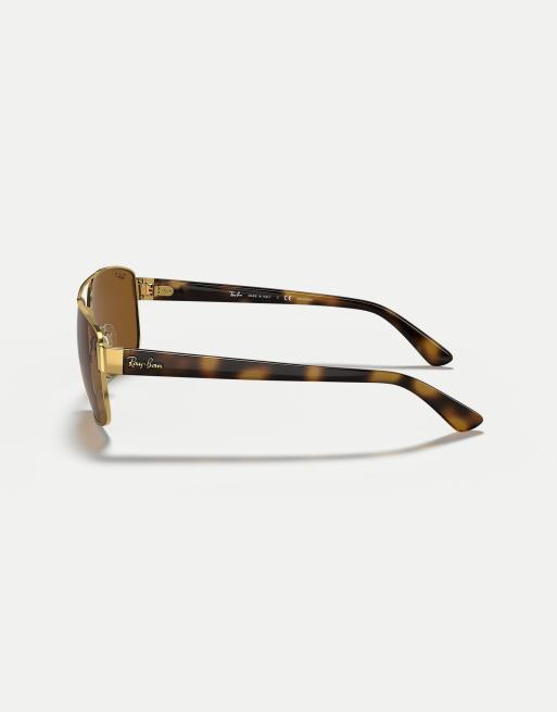 Ray-Ban - Lunettes de soleil irrégulières à verres polarisés marron - Doré, 3 de 4