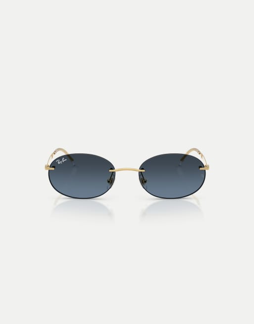 Ray-Ban - Lunettes de soleil ovales à verres bleus - Doré arista