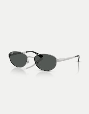 Ray-Ban - Lunettes de soleil ovales à verres gris - Argenté