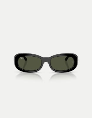 Ray-Ban - Lunettes de soleil ovales à verres verts - Noir
