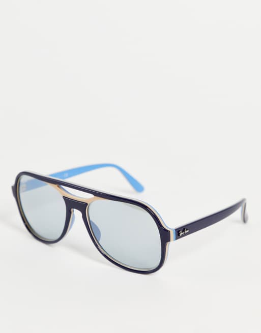 Ray Ban Lunettes de soleil pilote unisexes style ann es 70 Bleu marine 0RB4357