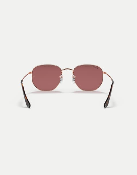 Ray-Ban - Lunettes de soleil plates hexagonales à verres polarisés violets - Or rose - view 1