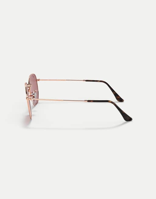 Ray-Ban - Lunettes de soleil plates hexagonales à verres polarisés violets - Or rose, 4 de 4