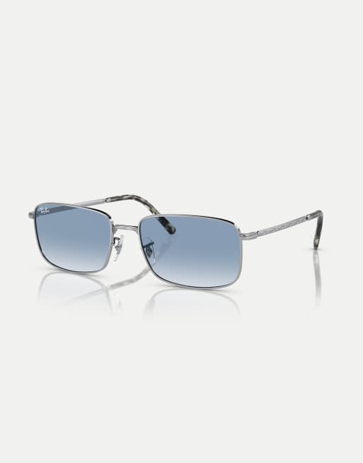 Ray-Ban lunettes de soleil rectangulaires à verres bleus, argentées, 3 de 4