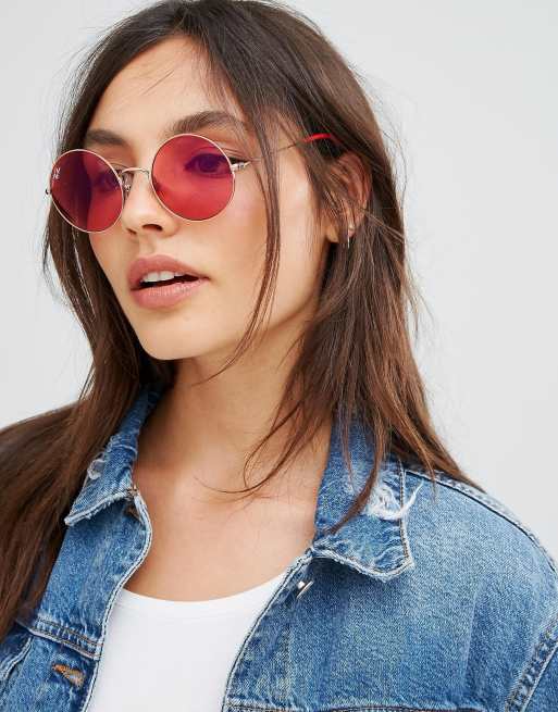 Ray Ban Lunettes de soleil rondes verres rouges