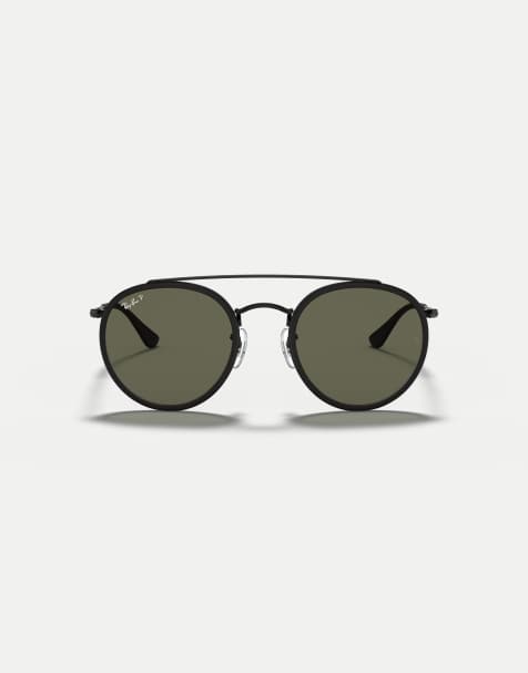 Ray-Ban - Lunettes de soleil rondes avec verres verts polarisés et double pont - Noir - view 1