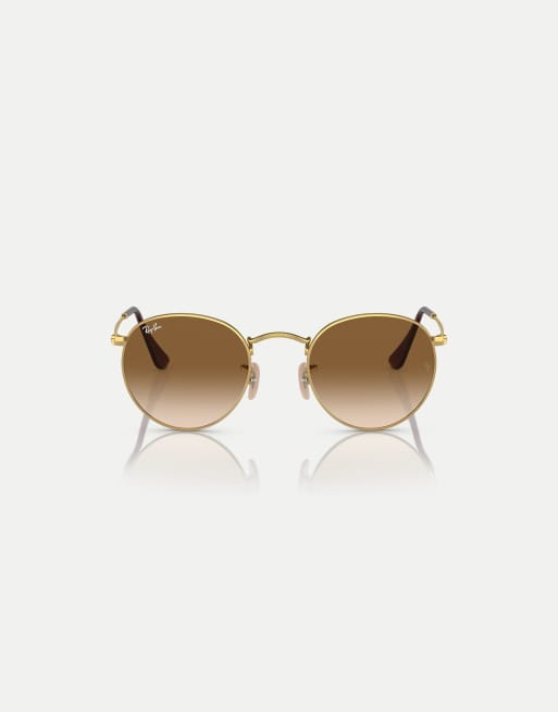 Ray-Ban - Lunettes de soleil rondes en métal à verres marron - Doré, 3 de 3