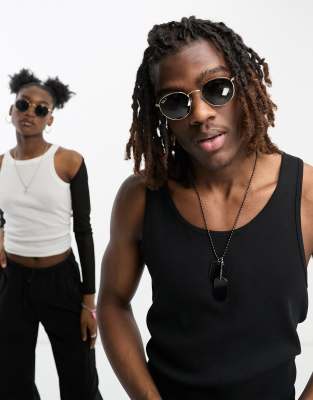 Ray-Ban round polarised sunglasses in black and gold  - ASOS Price Checker