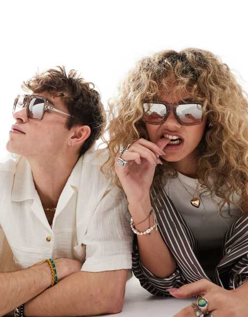 Ray-Ban magellan oversized square sunglasses in beige | ASOS display picture 3