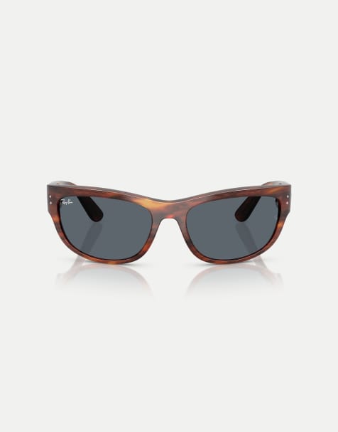 Ray-Ban - Mega Balorama - Lunettes de soleil rectangulaires avec verres bleus et monture à rayures - Havane - view 1