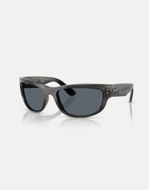 Ray-Ban – Mega Balorama – Rechteckige Sonnenbrille in gestreiftem Grau mit blauen Gläsern - view 1