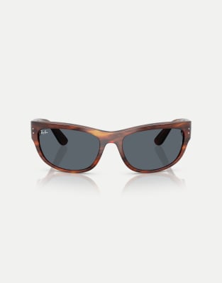 Ray-Ban - Mega Balorama - Rechteckige Sonnenbrille in gestreiftem Havana mit blauen Gläsern-Braun