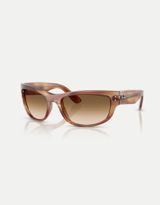 Ray-Ban - Mega Balorama - Rechteckige Sonnenbrille in Striped Brown mit braunen Gläsern