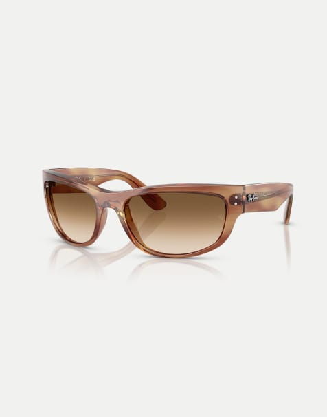 Ray-Ban – Mega Balorama – Rechteckige Sonnenbrille in Striped Brown mit braunen Gläsern - view 1