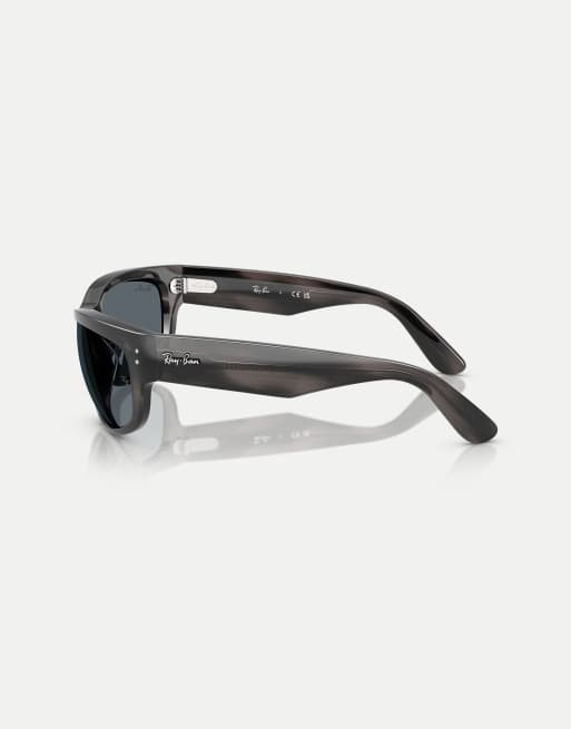 Ray-Ban Mega balorama rectangle sunglasses with blue lens in striped gray, 2 of 3