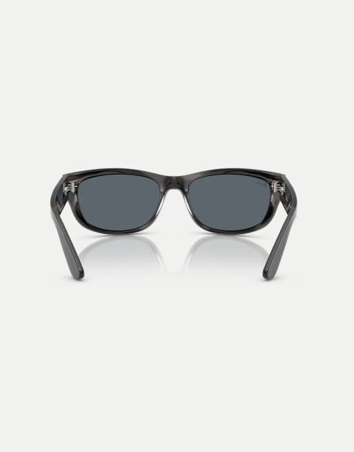 Ray-Ban Mega balorama rectangle sunglasses with blue lens in striped gray, 3 of 3