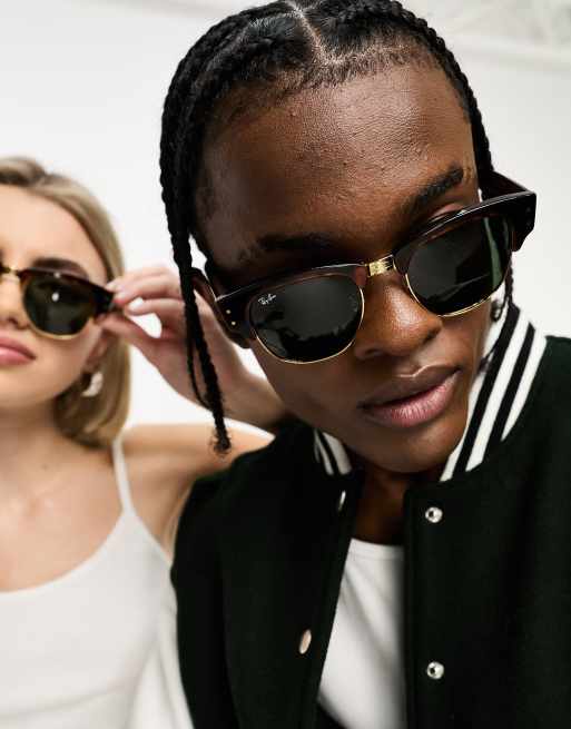Ray-Ban – Mega Clubmaster – Spräckliga runda solglasögon med gröna glas, 4 av 4