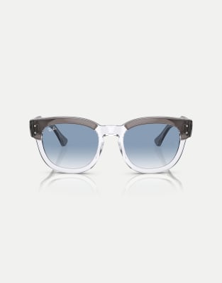 Ray-Ban - Mega Hawkeye - Lunettes de soleil carrées à verres bleus - Gris sur transparent - view 1